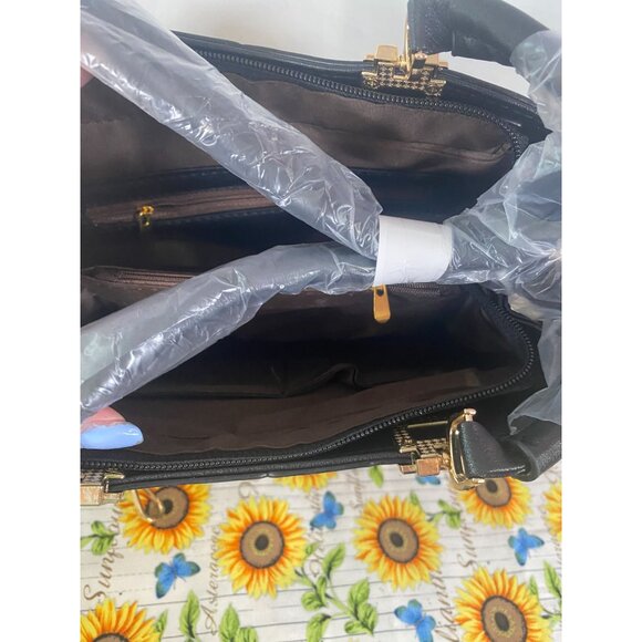 Elda Women's Shoulder Satchel with Embroidery Mauve & Black New w/o Tags - Picture 3 of 6